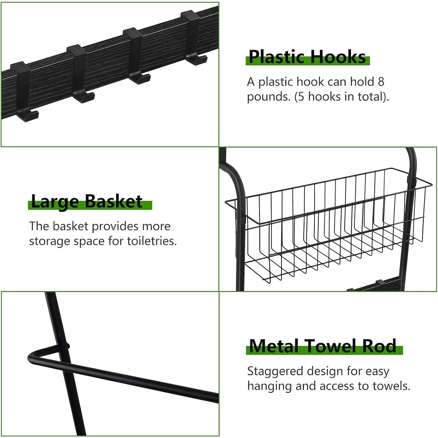 5-Tier Over-Door Metal Towel Rack with Hooks & Basket – Heavy-Duty Space-Saving Storage Organizer