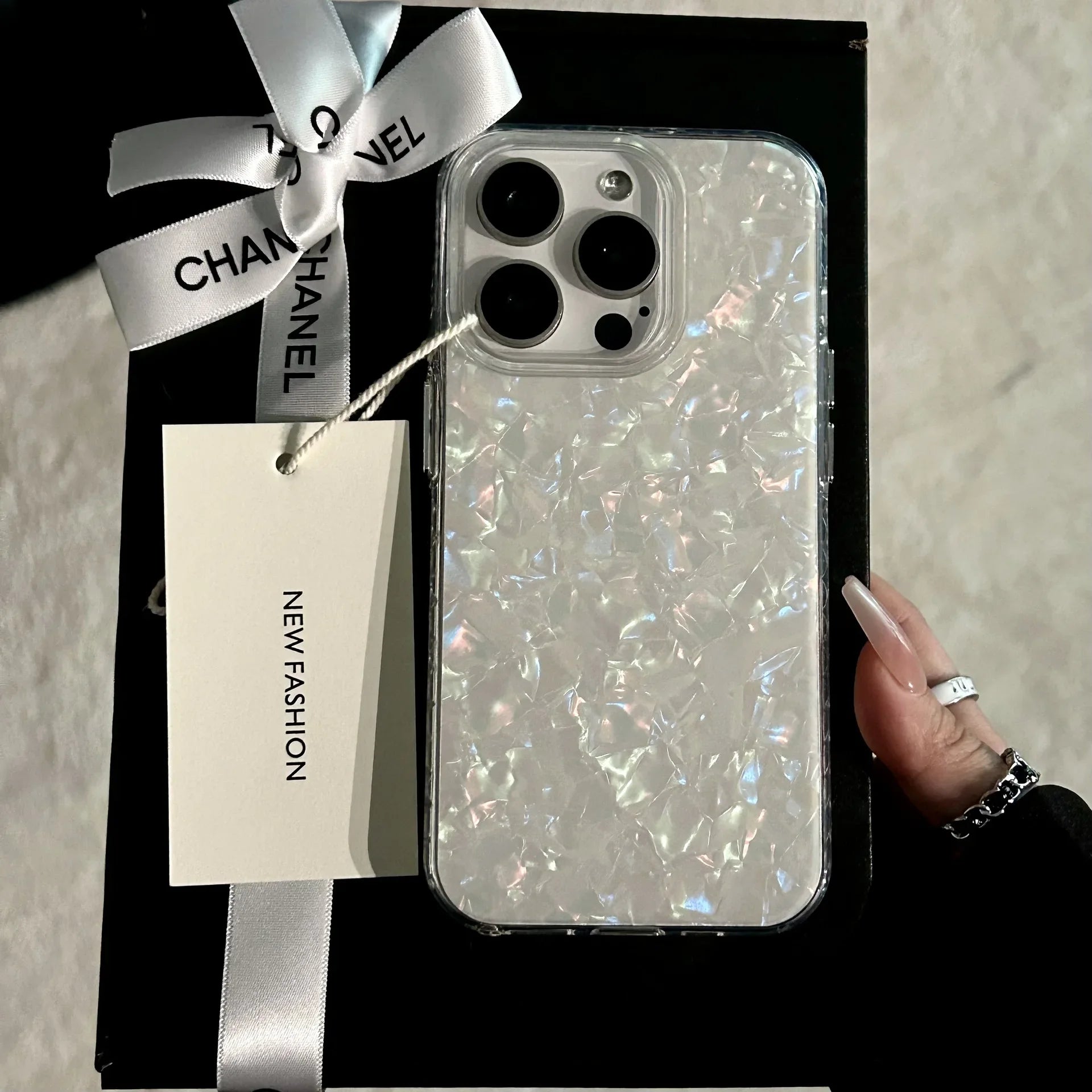 Luxury Glitter Shell Pattern Laser Case – Shockproof Soft IMD Back Cover for iPhone 7/8 Plus, X/XS/XR, 11–16 Pro Max