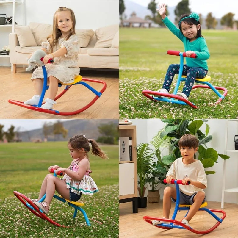 PLATPORTS Kids Rocking Horse & Single Teeter-Totter Rocker – Safe Home & Backyard Playground Equipment