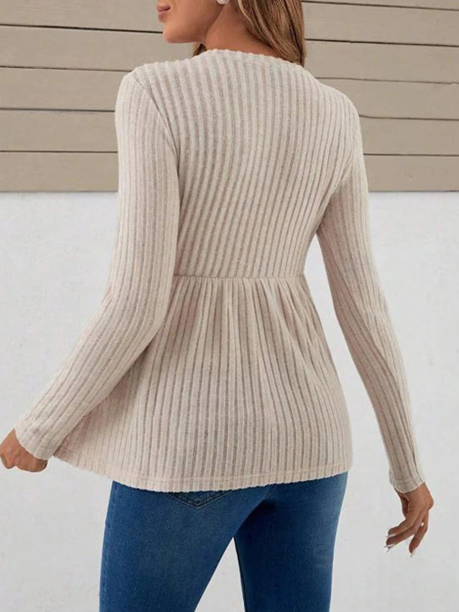 Women’s Maternity Sweater – Long Sleeve V-Neck Striped Knit Pullover, Winter Pregnancy Jumper Top for Stylish Moms