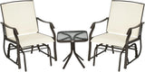 “3-Piece Outdoor Glider Bistro Set – 2 Rocking Swing Chairs with Breathable Sling Fabric & Glass Coffee Table”