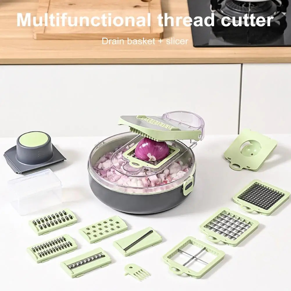 14-in-1 Multifunctional Vegetable Chopper with Stainless Steel Blades & Draining Container