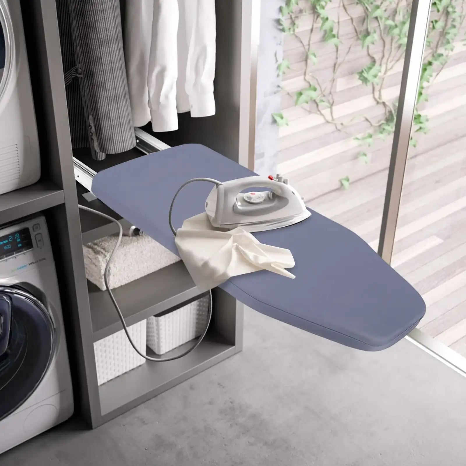 Foldable Ironing Board – Cabinet Mount Push & Pull Ironing Table with Sturdy Metal Frame, Space-Saving Gray Design (80 × 29.5cm / 31.5 × 11.6in)