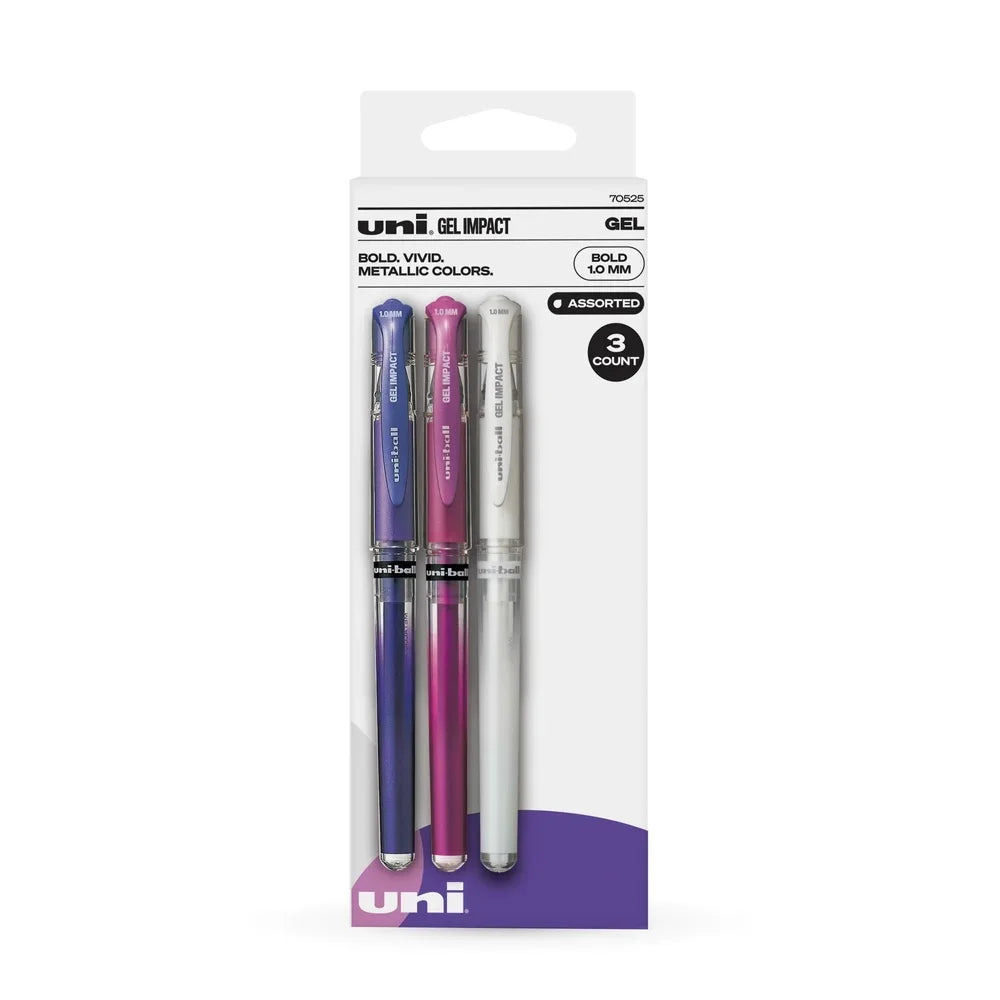 Gel Impact Pens – 3-Pack Bold Point (1.0mm) Assorted Ink Gel Pens for Smooth, Vivid Writing 🖋️