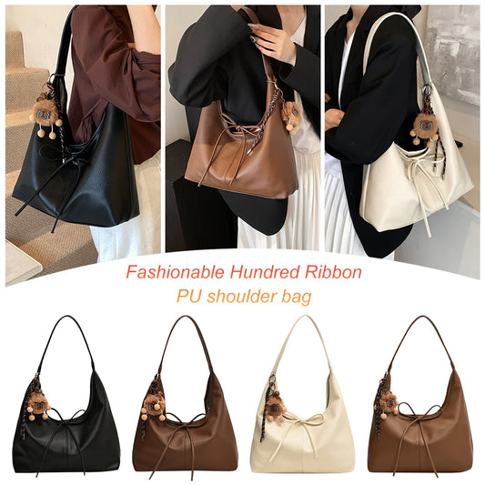 Women’s PU Leather Hobo Bag with Bow 🎀 – Trendy Solid Color Crescent Shoulder Bag & Mini Purse for Travel 💼✨