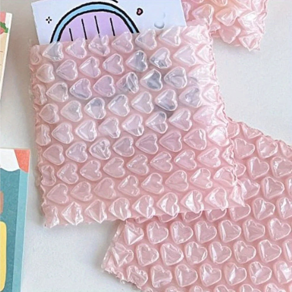 Pink Heart-Shaped Protective Bubble Pouches – 3.9″×4.1″ Cushioning Bags for Shipping, Moving & Storing Fragile Items