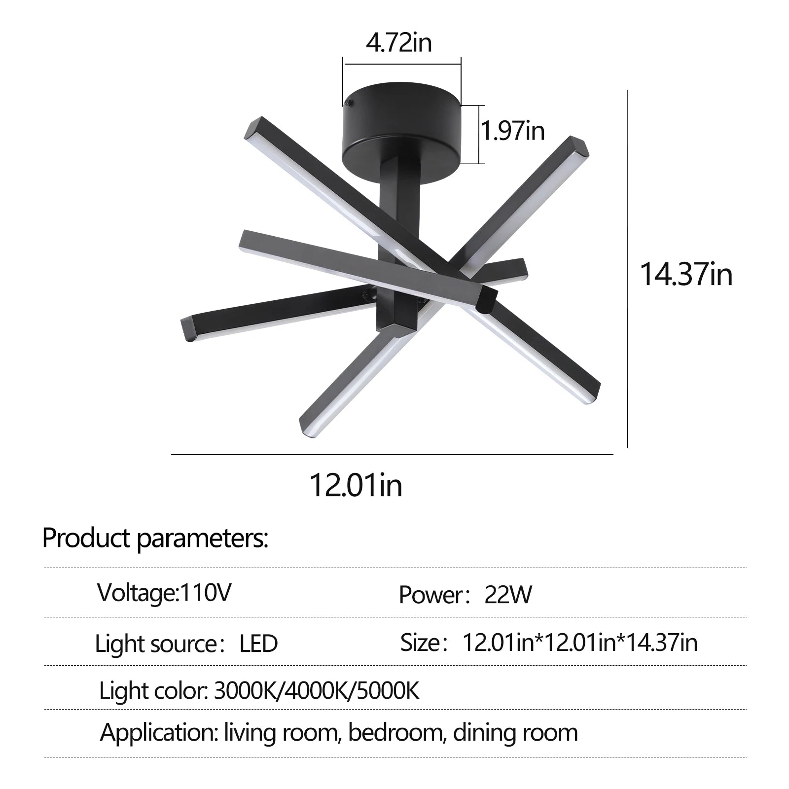 Modern Black LED Semi-Flush Mount Ceiling Light – Stylish Lighting for Corridor, Staircase & Attic