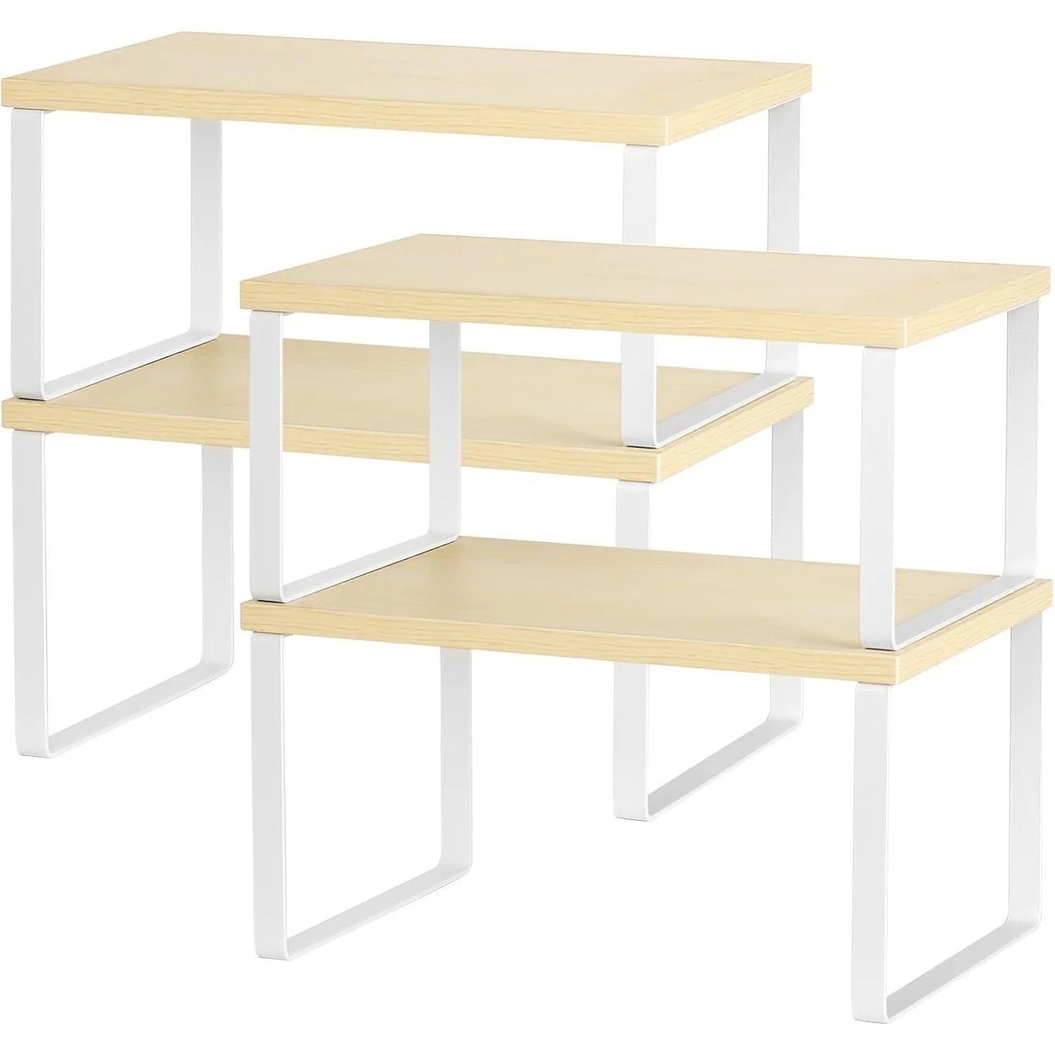 4-Piece Stackable & Expandable Wood Counter Shelves Set – Brown Finish Kitchen & Bathroom Organizer Racks