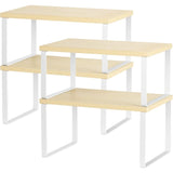 4-Piece Stackable & Expandable Wood Counter Shelves Set – Brown Finish Kitchen & Bathroom Organizer Racks
