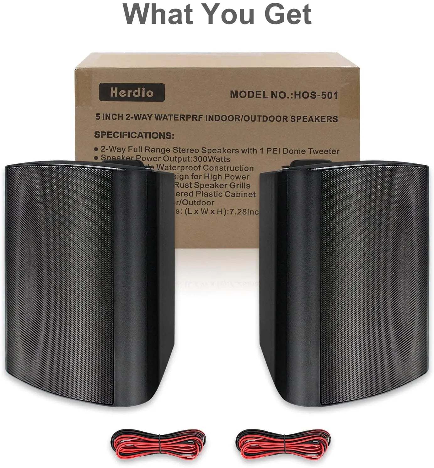 Herdio 5.25" 300W Waterproof Dual Speakers – Indoor & Outdoor Wall Mount Audio System for Home Theater, Garage & Living Room (Black)