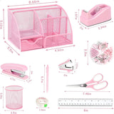 12-Piece Pink Office Desk Accessories Set – Tape Dispenser, Stapler & Organizer