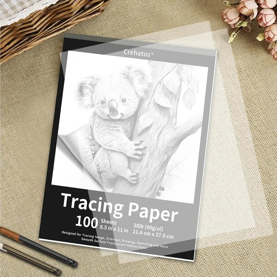 Crehatos 8.5×11″ Translucent Tracing Paper Pad – 100 Sheets 60 gsm Vellum Art Paper