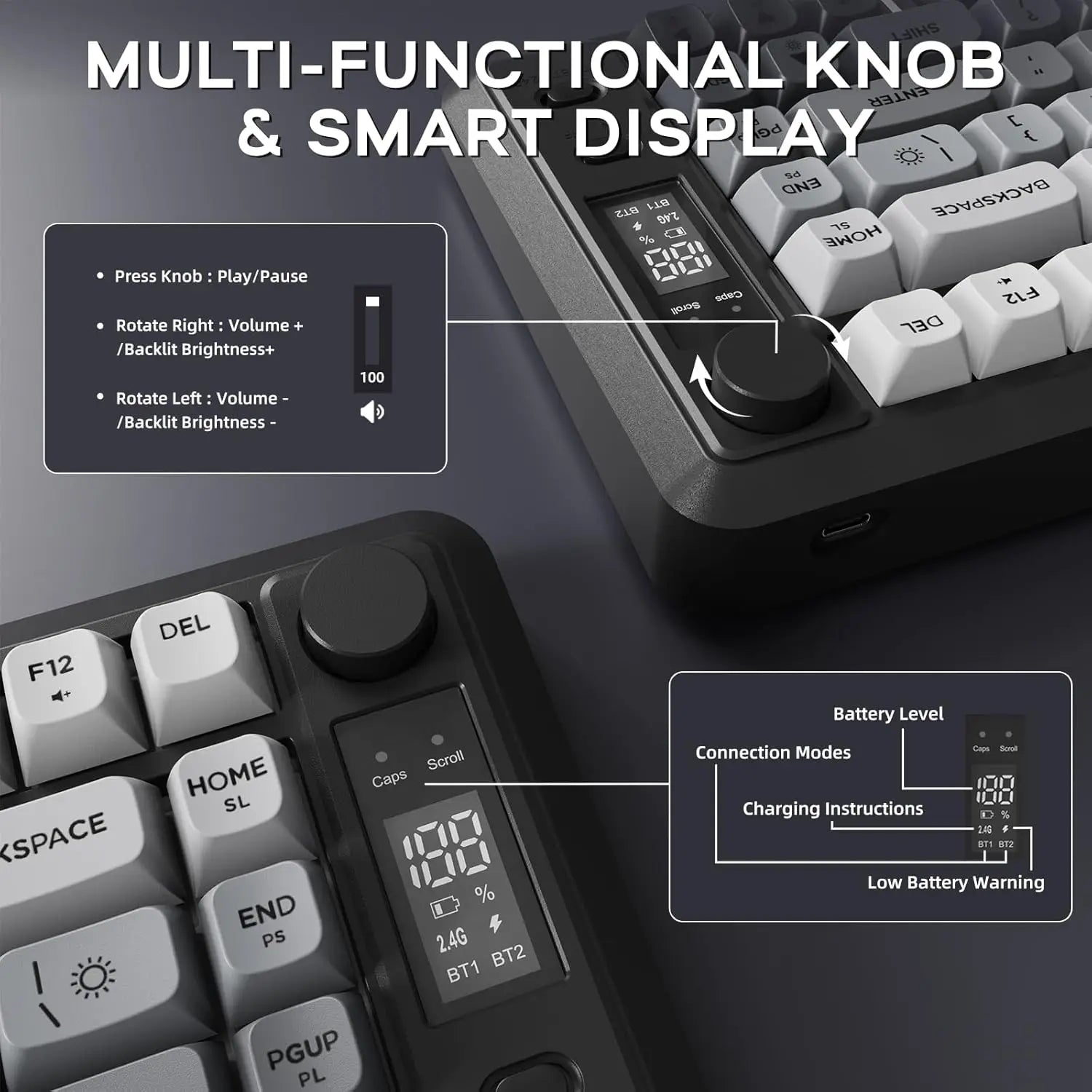Attack Shark M75 Wireless Gaming Keyboard – Membrane with Knob, OLED Display & Gradient PBT Keycaps