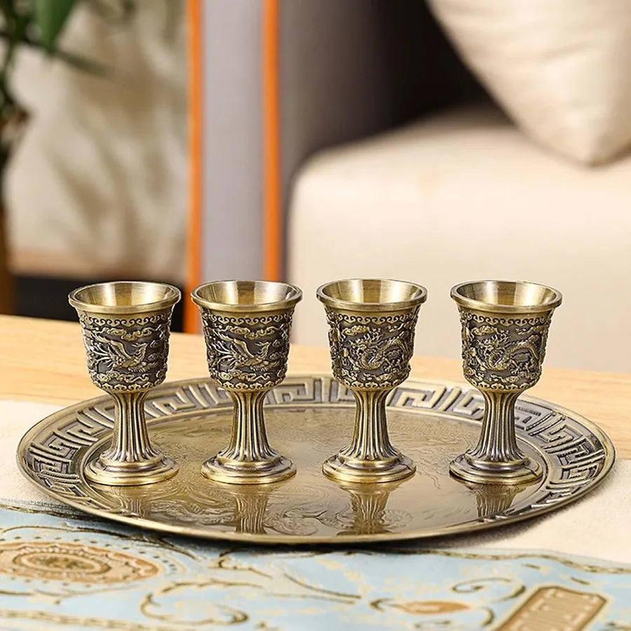 Vintage Turkish Coffee Pot & Cup Set with Metal Tray – Elegant Tea/Coffee Service for 4