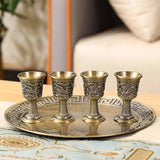 Vintage Turkish Coffee Pot & Cup Set with Metal Tray – Elegant Tea/Coffee Service for 4