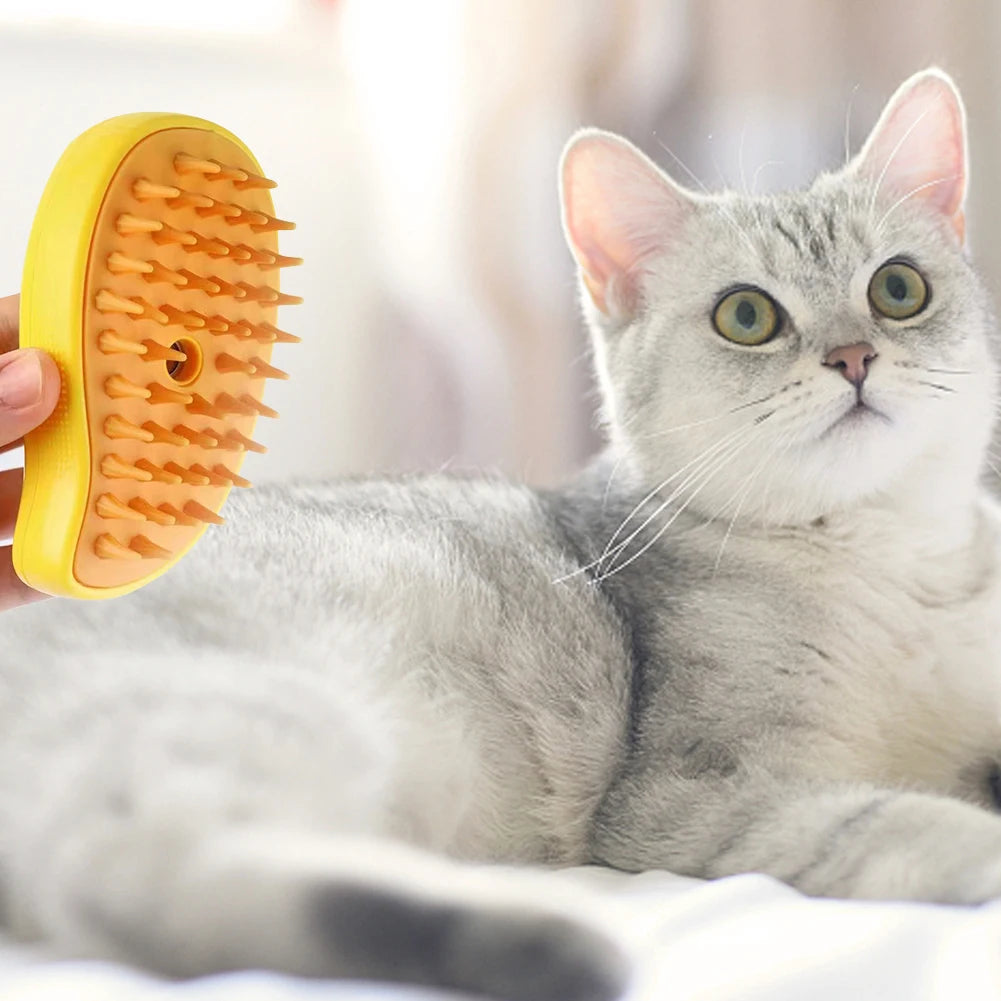 3-in-1 Cat Steamy Brush & Dog Grooming Comb – Self-Cleaning Steam Brush for Massage, Hair Removal & Pet Grooming