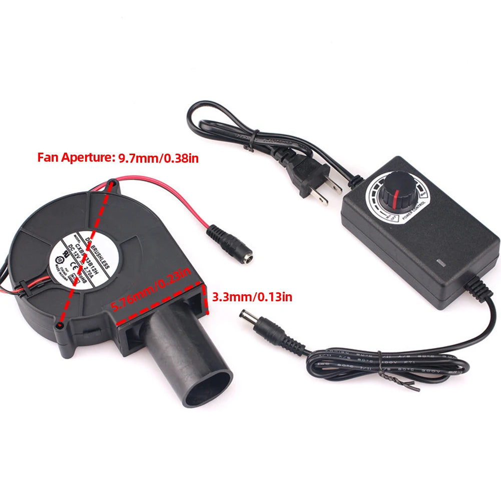 “DC 12V BBQ Blower Fan – 6000RPM Charcoal Chimney Starter with Variable Speed Controller for Outdoor Barbecue & Smelting”