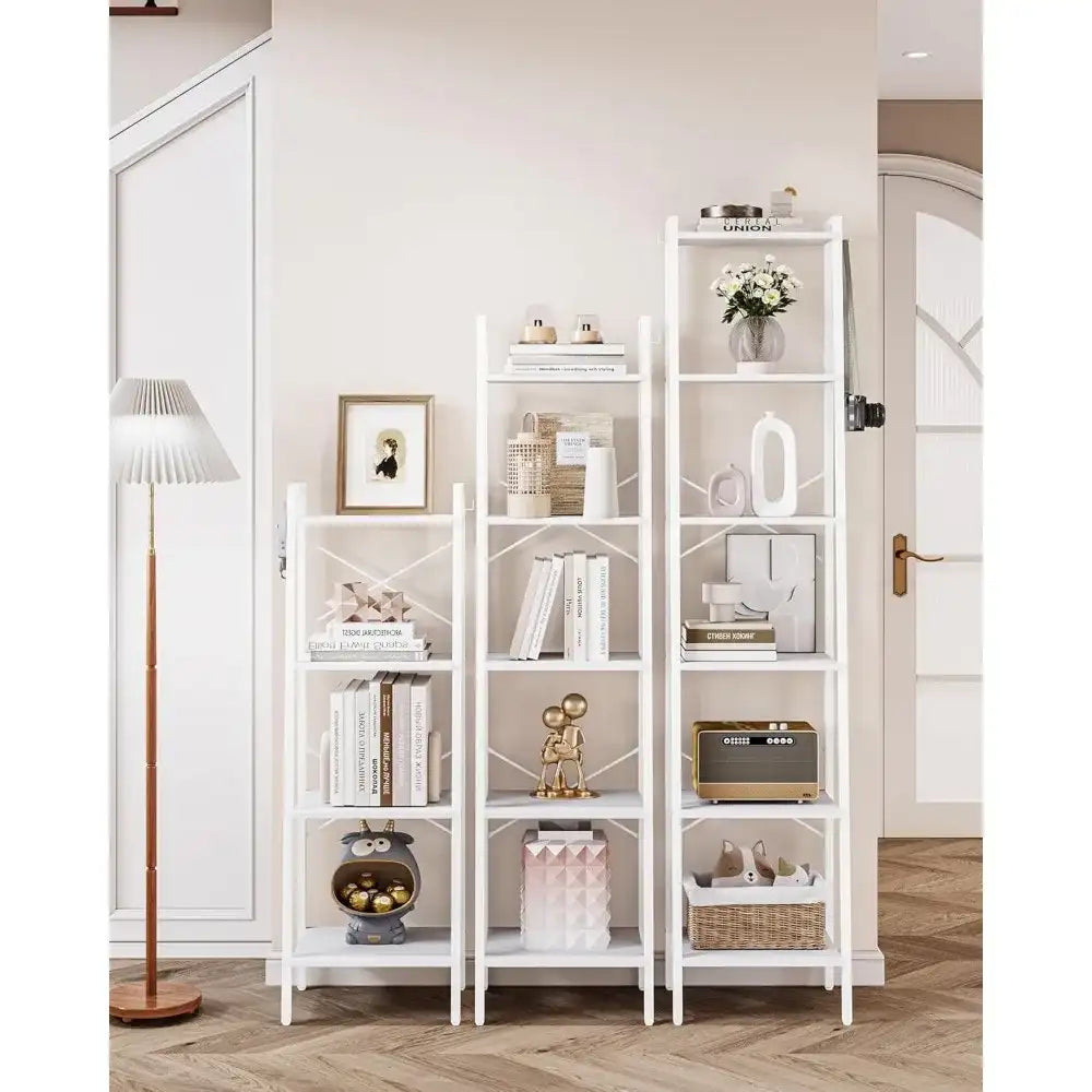 Tier Freestanding Corner Bookcase with Hooks for Home, Office & Kitchen Storage - PulinGO