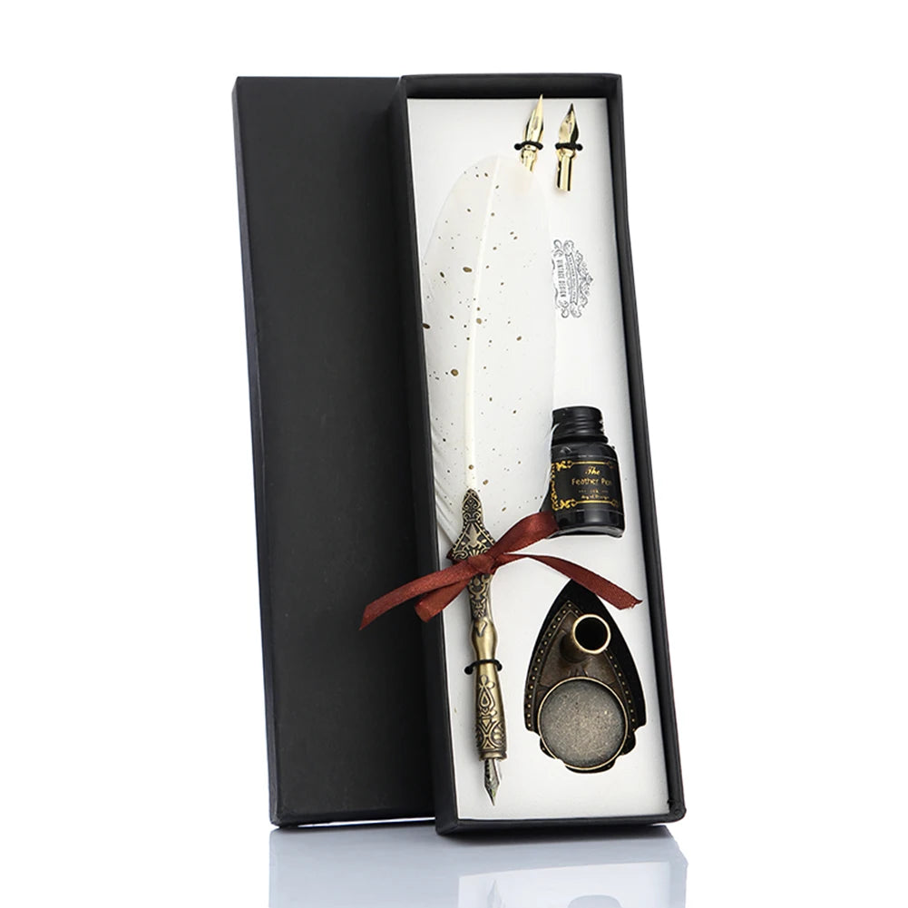 ✒️ Retro Vintage Calligraphy Feather Dip Pen Set – Quill Fountain Pen with Ink for Writing, Crafts & Gifts
