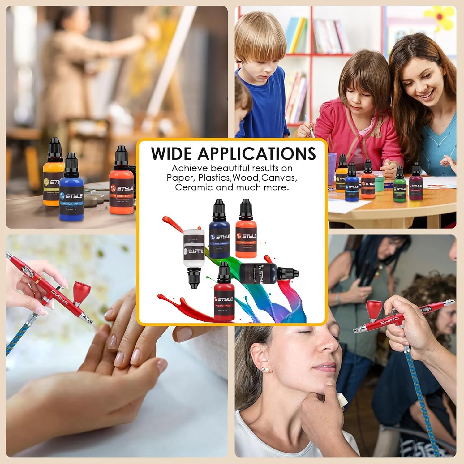 16-Color Airbrush Paint Set – Opaque Acrylic Paint, Water-Based & Ready to Spray (1 fl oz Bottles)