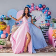 Women’s Sleeveless Maternity Dress – V-Neck Long Pregnancy Gown with Lace Splicing & Adjustable Condole Belt