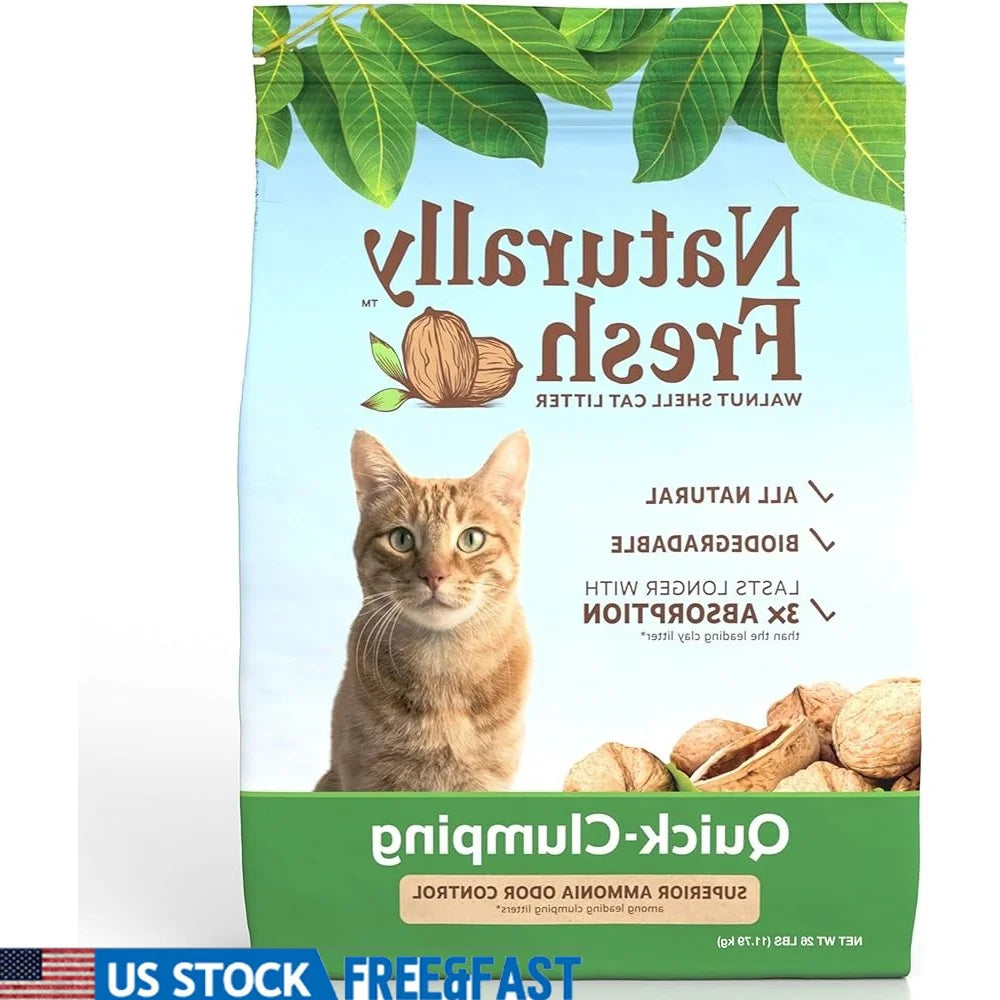 Walnut Shell Cat Litter – 26lb Unscented Natural Litter, Super Absorbent, Low-Tracking, Easy Scooping, Eco-Friendly Formula