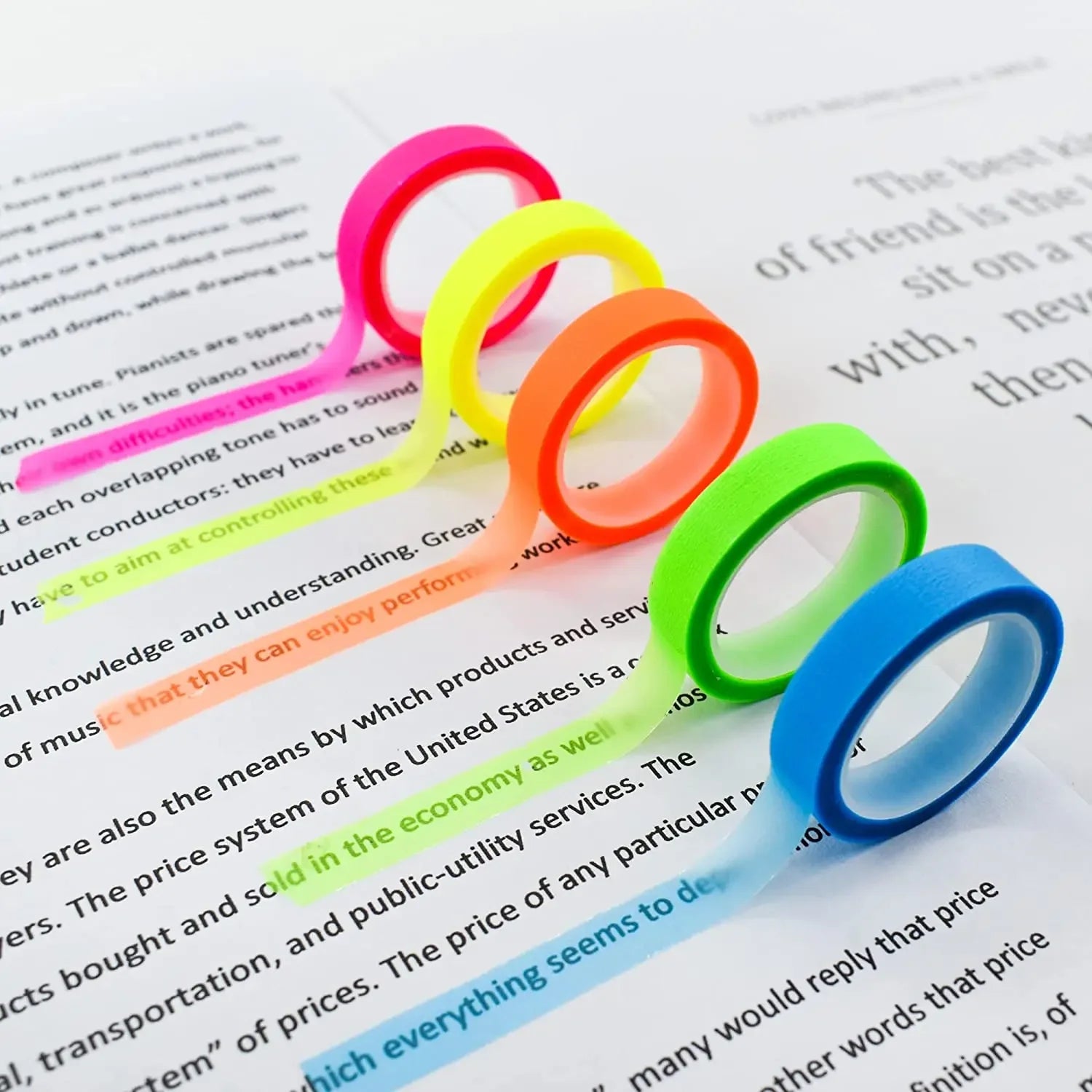 5-Roll Transparent Fluorescent Index Tabs & Flags – Sticky Note Markers for School & Office