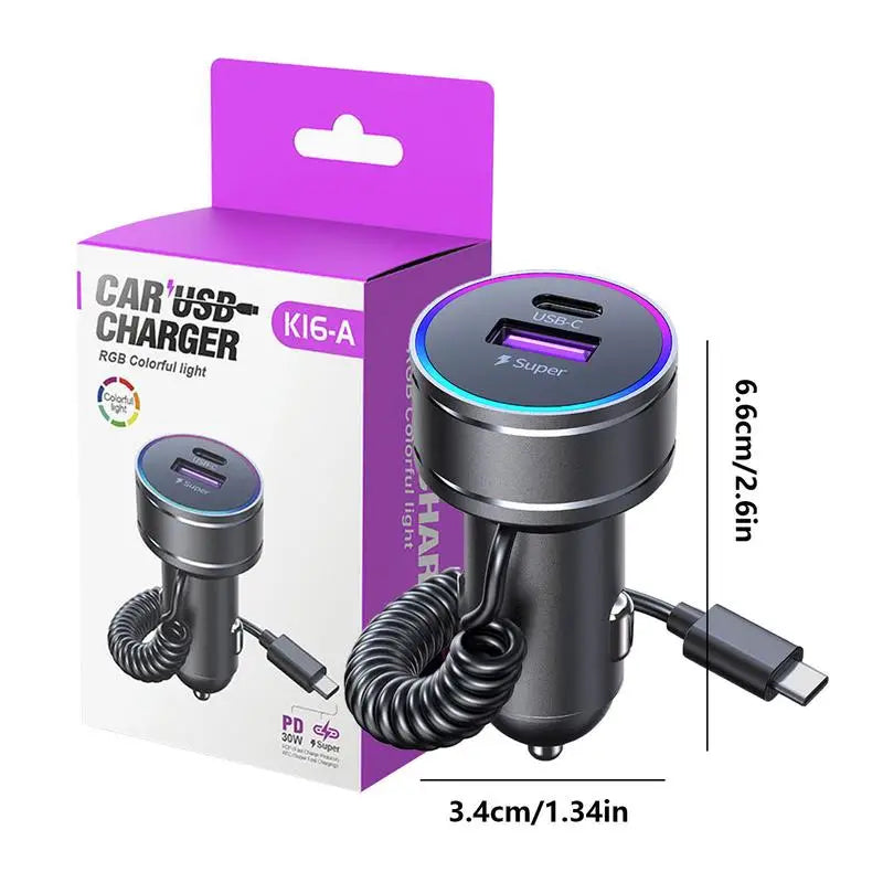 Car Charger Adapter – 30W Fast Charging PD Type-C Adapter Block with Night Vision Design for Cars & SUVs