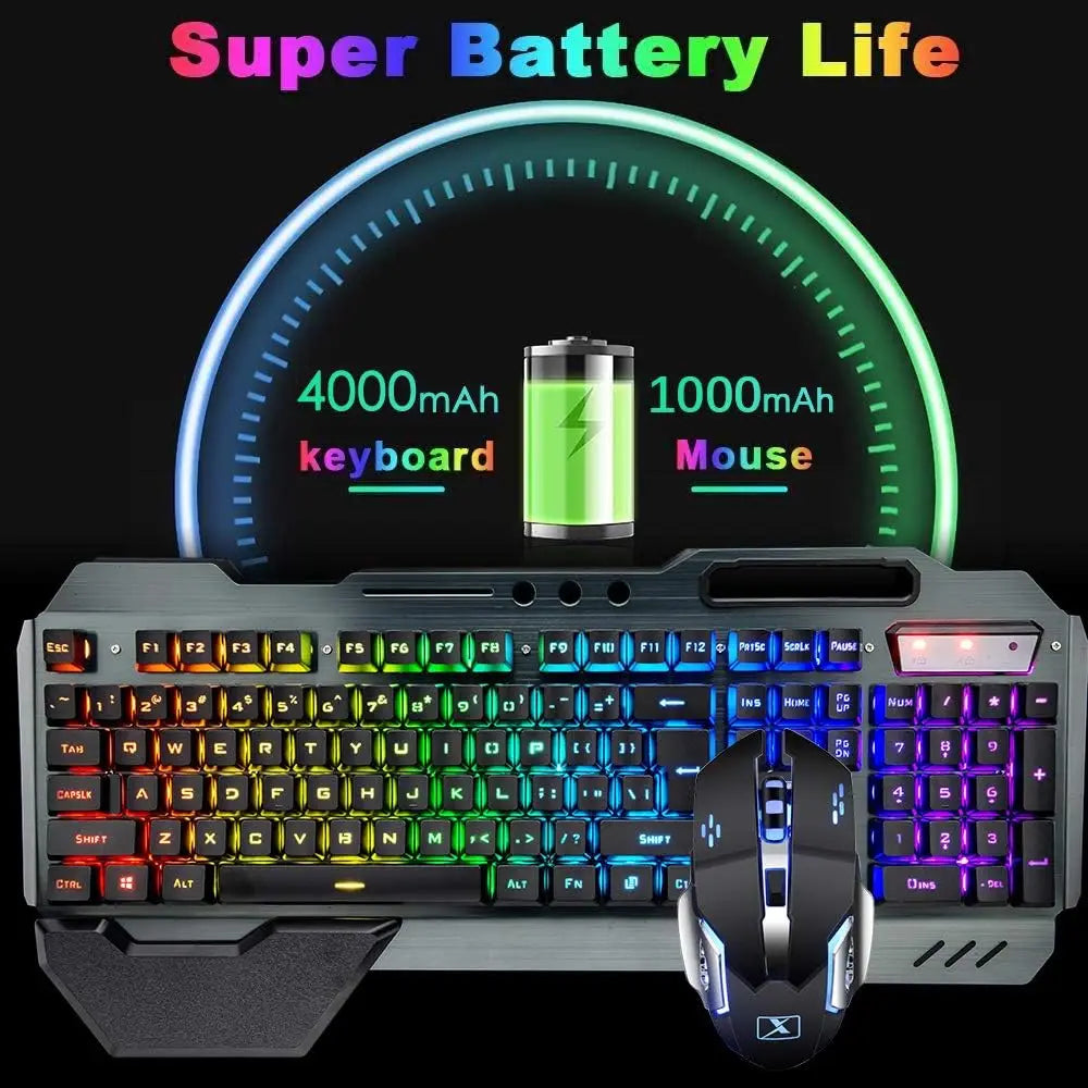 K680 Wireless Gaming Keyboard & Mouse Combo – Rainbow LED Backlit Keyboard with 3800mAh Rechargeable Battery & Metal Panel