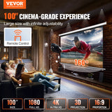 SucceBuy Electric Motorized Projector Screen – 100″ 16:9 Wall-Mounted HD Screen for 4K/1080p Home Theater