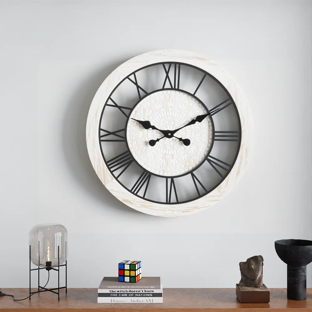 Bohemian Iron & Wood Creative Wall Clock – Natural Wind-Inspired Fusion of Rustic Charm and Modern Art Design