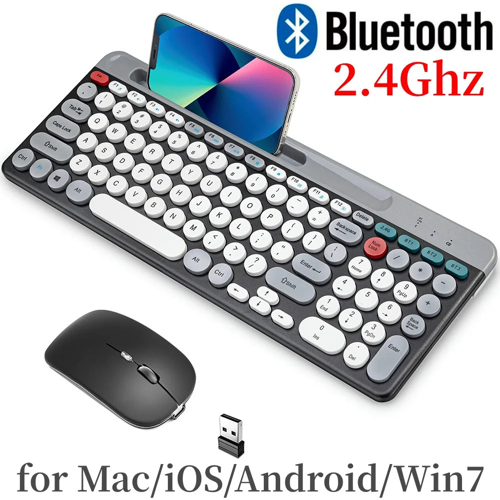 2.4G + Bluetooth Dual-Mode Keyboard & Mouse Combo – Multi-Device Wireless Set with Phone Holder for Mac, iOS, Android & Windows