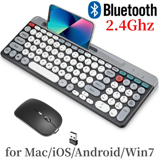 2.4G + Bluetooth Dual-Mode Keyboard & Mouse Combo – Multi-Device Wireless Set with Phone Holder for Mac, iOS, Android & Windows