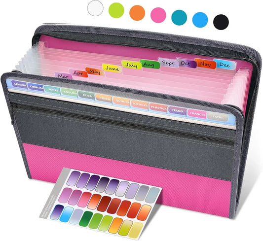 Expandable File Organizer with Security Zipper – 12-Pocket Document Folder with Front Pen Holder for Office & School