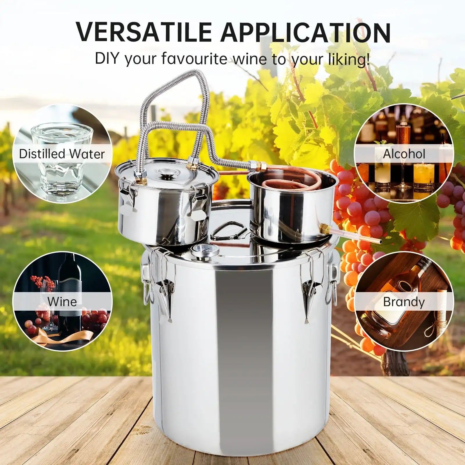 5 Gallon (19L) Stainless Steel Water & Alcohol Distiller – Home Brewing DIY Kit with Built-in Thermometer, Copper Tube & Water Pump