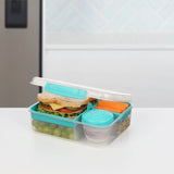 Plastic Bento Lunch Box with Yogurt Pot – Microwave & Freezer Safe Stackable Food Container (Teal)