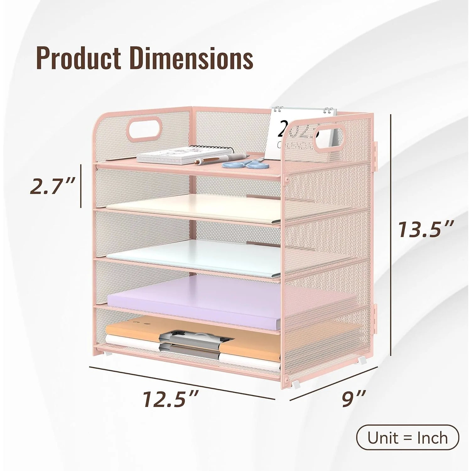 2-Pack Pink 5-Tier Mesh Desk Organizer with Handle – Letter-Tray Set