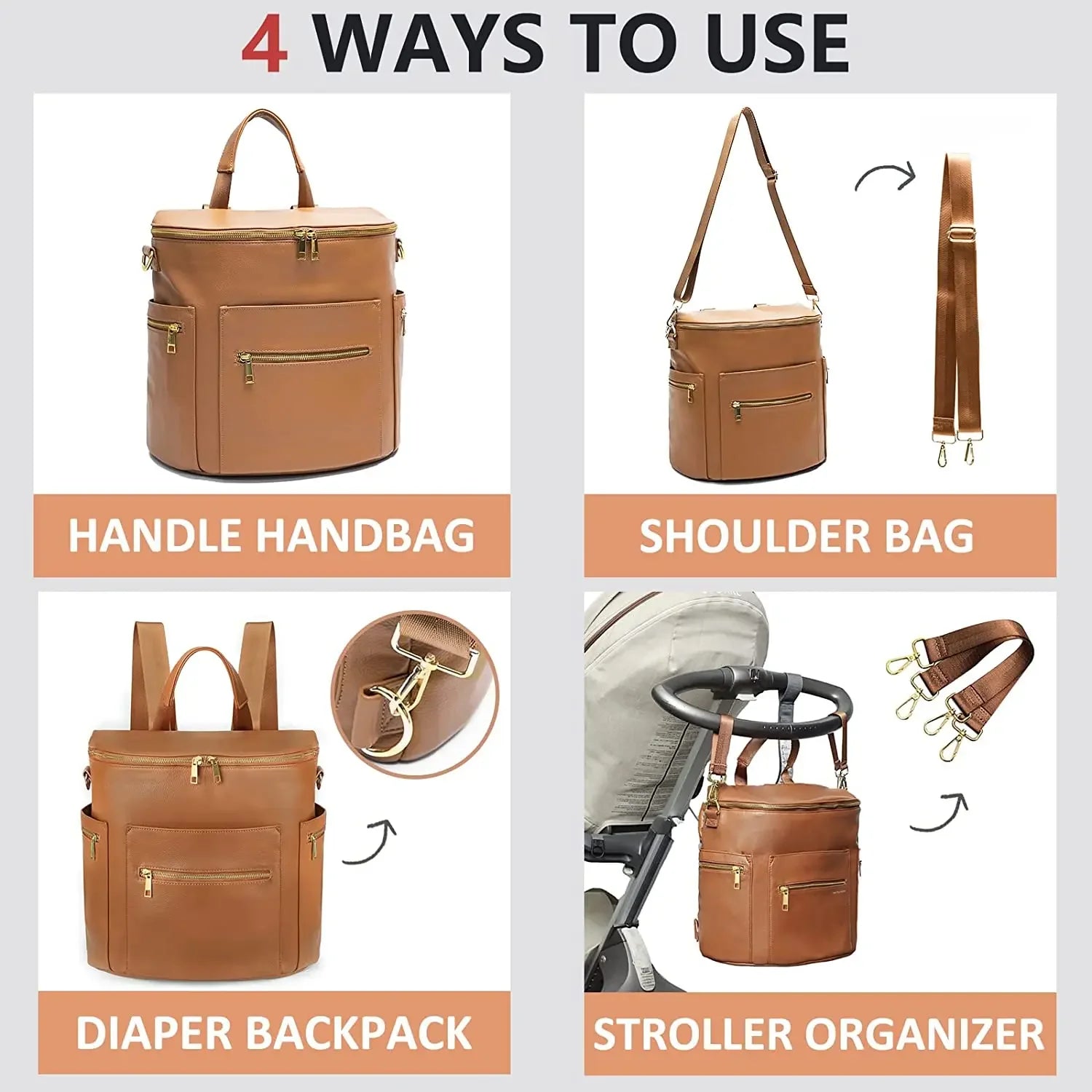 2022 PU Leather Diaper Backpack – Fashion Mommy & Daddy Bag with Changing Pad | Large Capacity Baby Organizer Nappy Bag