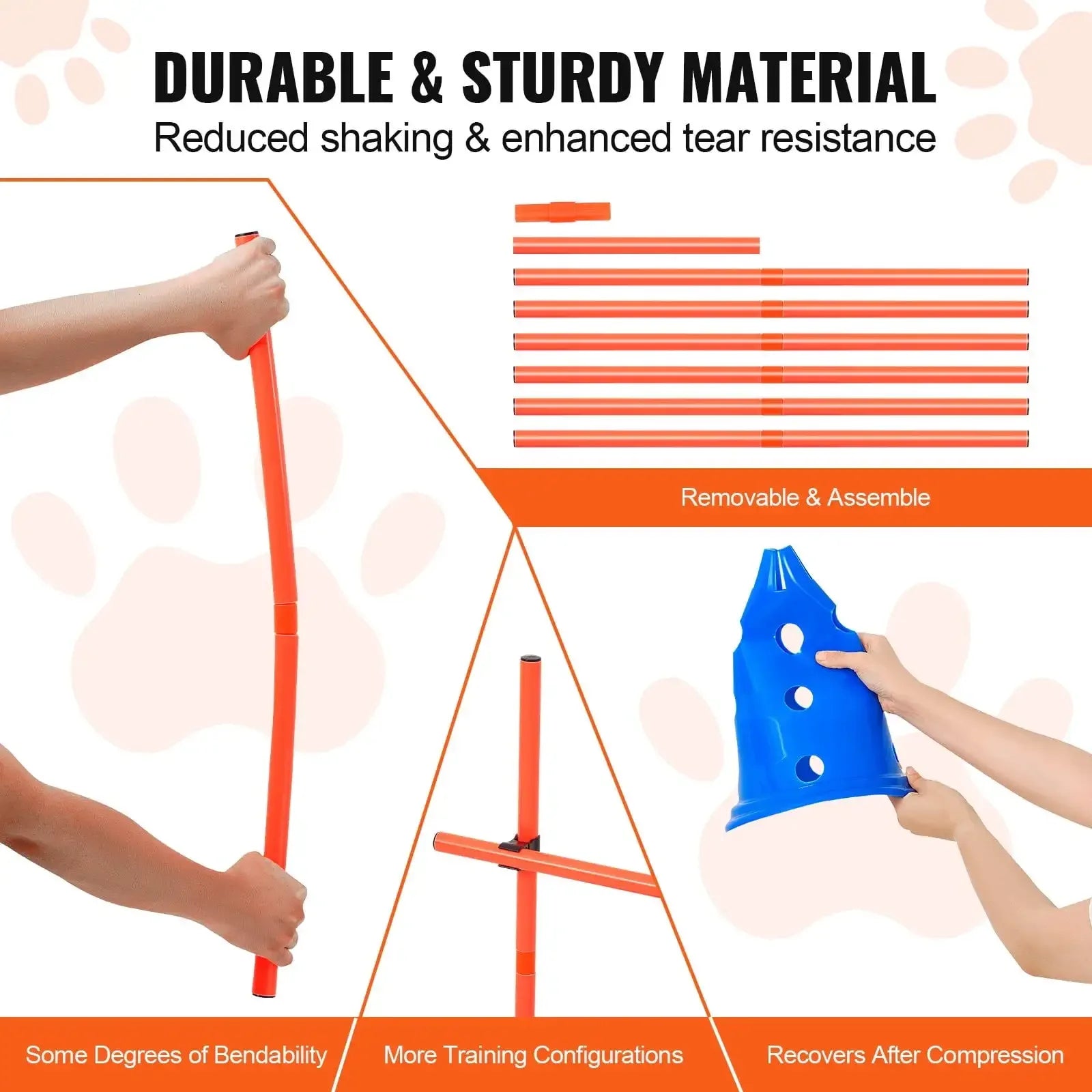 Dog Agility Hurdle Cone Set – 6-Piece Training Kit with 12 Cones, 6 Agility Rods & Carry Bag for Pet Exercise & Obedience