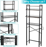 4-Tier Over-Toilet Bathroom Organizer Shelf – Adjustable Shelf with Paper-Holder & 4 Hooks, Rustic Brown