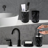 5-Piece Marble Bathroom Accessory Set (Black & White) – Lotion Dispenser, Toothbrush & Mouthwash Cups, Soap Dish & Box
