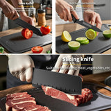 “Black Premium Kitchen Knife Set – Chef & Fruit & Cleaver + Cutting Board & Egg Mold”