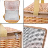 Thermal Cooler Outdoor Wicker & Rattan Picnic Bag – Waterproof Lunch Box Camping Basket with Strap & Zipper (22 × 14 × 12 cm)