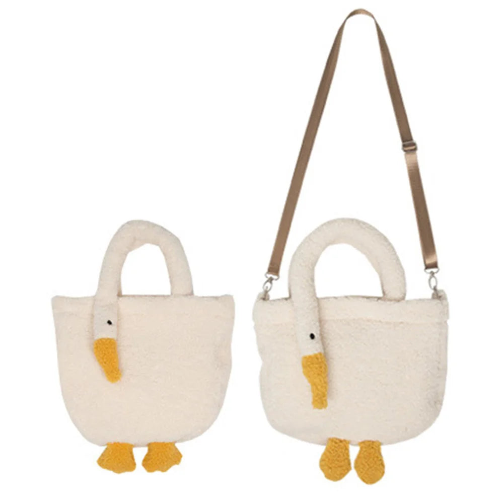 Women’s plush cartoon goose tote bag – soft casual fashion handbag, cute portable purse with adjustable strap for shopping & parties