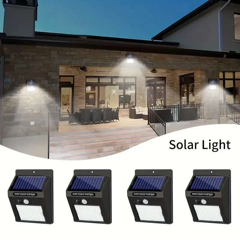 Solar Outdoor Lights 4-Pack – IP45 Waterproof Motion Sensor Security Lamps with 3 Lighting Modes for Gardens, Fences & Garages