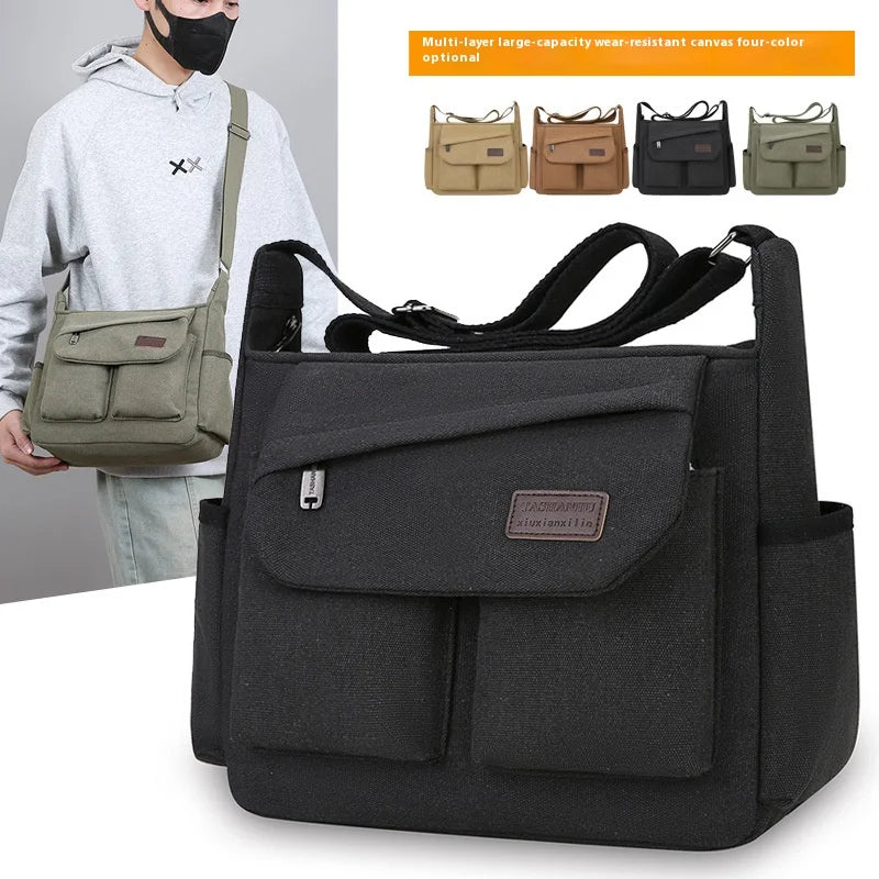 Men’s Canvas Messenger Bag – Casual Travel Shoulder Bag with Multi-Pocket & Adjustable Strap