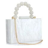 Women’s Pearl Marble Acrylic Evening Bag – Luxury Dark Green Crossbody Purse with Flap Closure for Weddings & Parties