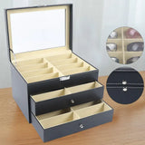 PU Leather Sunglasses Display Box with Glass Window – Jewelry Organizer for Glasses, Rings & Necklaces