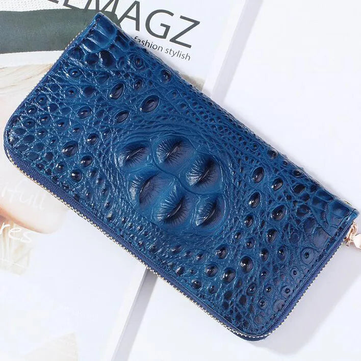 Women’s Crocodile PU Leather Wallet – Large-Capacity Organizer Clutch with Phone Pocket & Credit Card Holder
