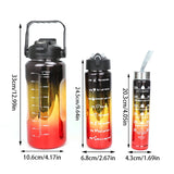3PCS Leak-Proof Gradient Sports Water Bottles with Straws & Time Markers – Fitness, School & Office